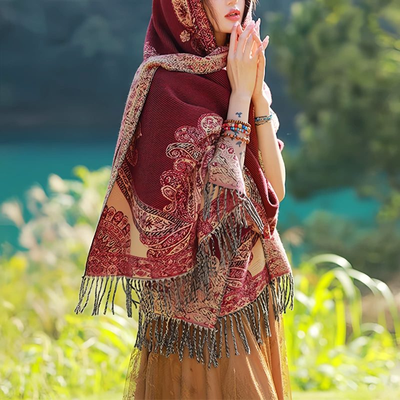 Tibetan Vine Leaves Pattern Shawl Tibetan Vine Leaves Pattern Shawl