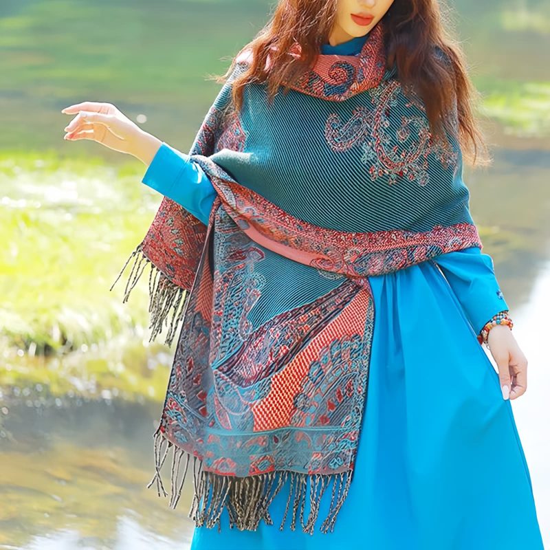 Tibetan Vine Leaves Pattern Shawl Tibetan Vine Leaves Pattern Shawl