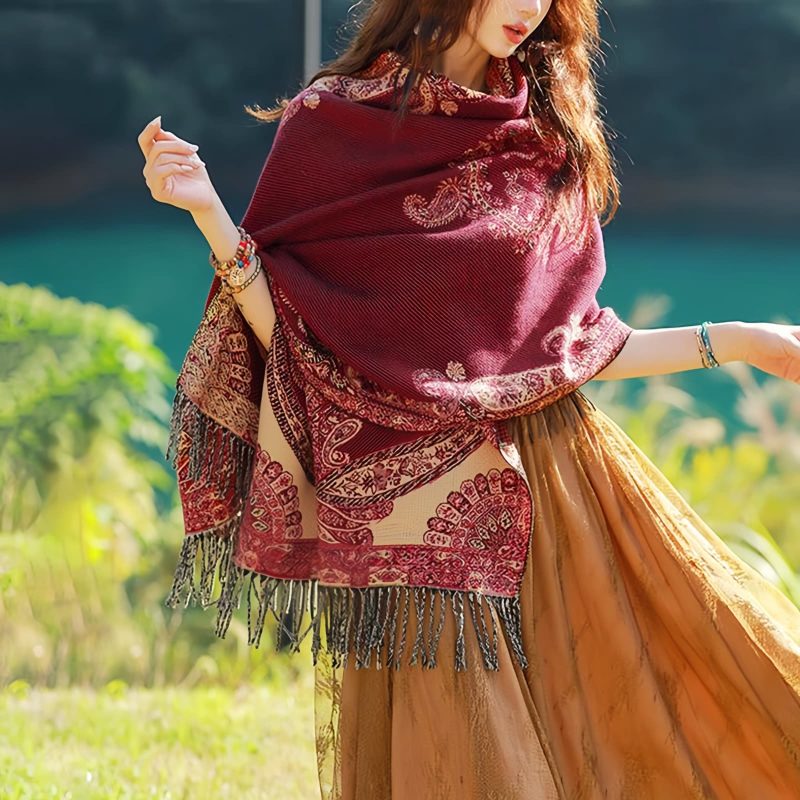 Tibetan Vine Leaves Pattern Shawl Tibetan Vine Leaves Pattern Shawl