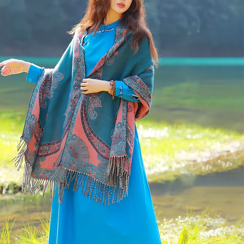 Tibetan Vine Leaves Pattern Shawl Tibetan Vine Leaves Pattern Shawl