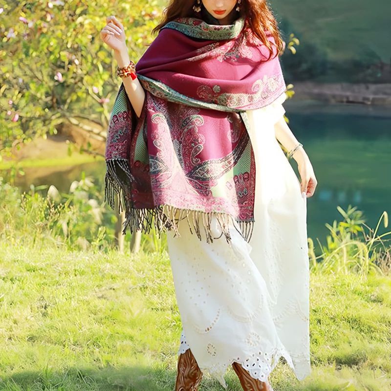 Tibetan Vine Leaves Pattern Shawl Tibetan Vine Leaves Pattern Shawl
