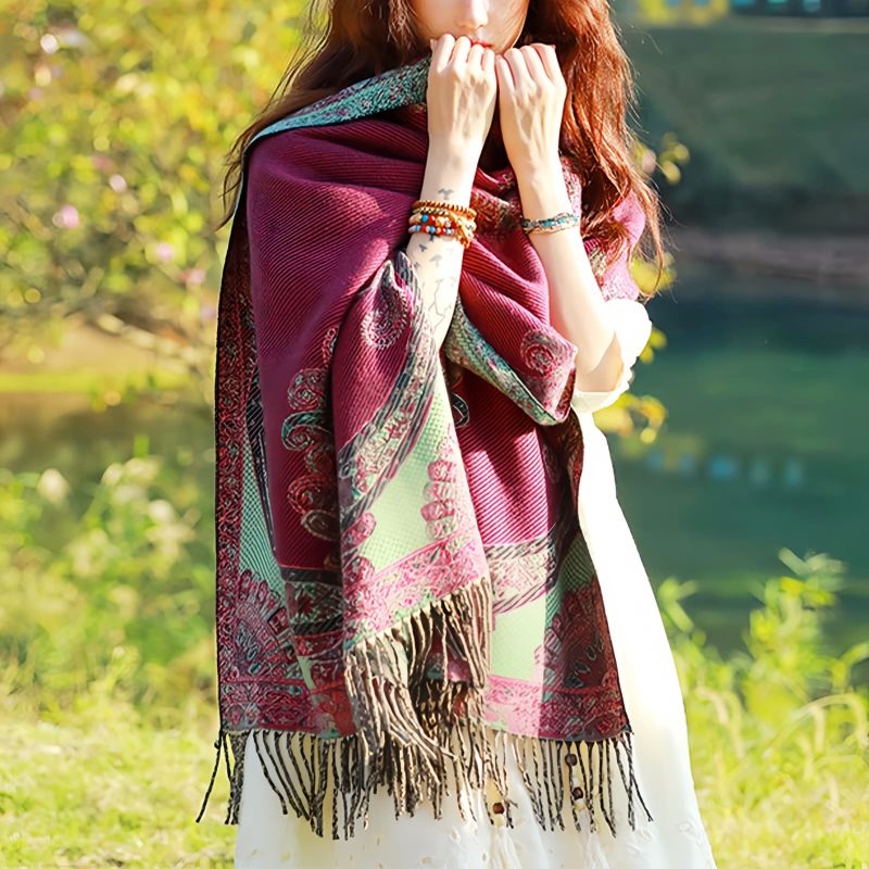 Tibetan Vine Leaves Pattern Shawl Tibetan Vine Leaves Pattern Shawl