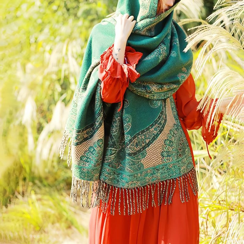 Tibetan Vine Leaves Pattern Shawl Tibetan Vine Leaves Pattern Shawl
