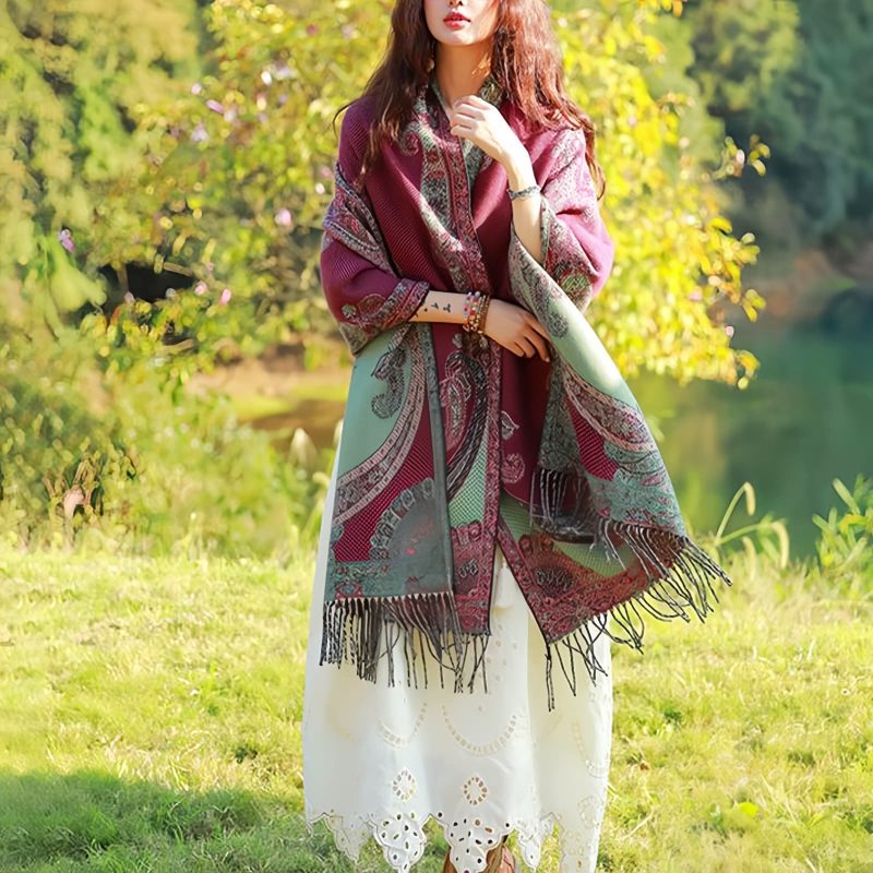 Tibetan Vine Leaves Pattern Shawl Tibetan Vine Leaves Pattern Shawl