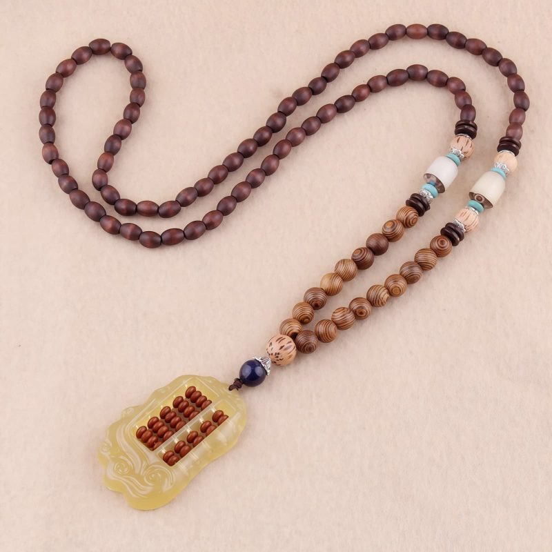 Tibetan Wenge Wood Bodhi Seed Agate Necklace Tibetan Wenge Wood Bodhi Seed Agate Necklace
