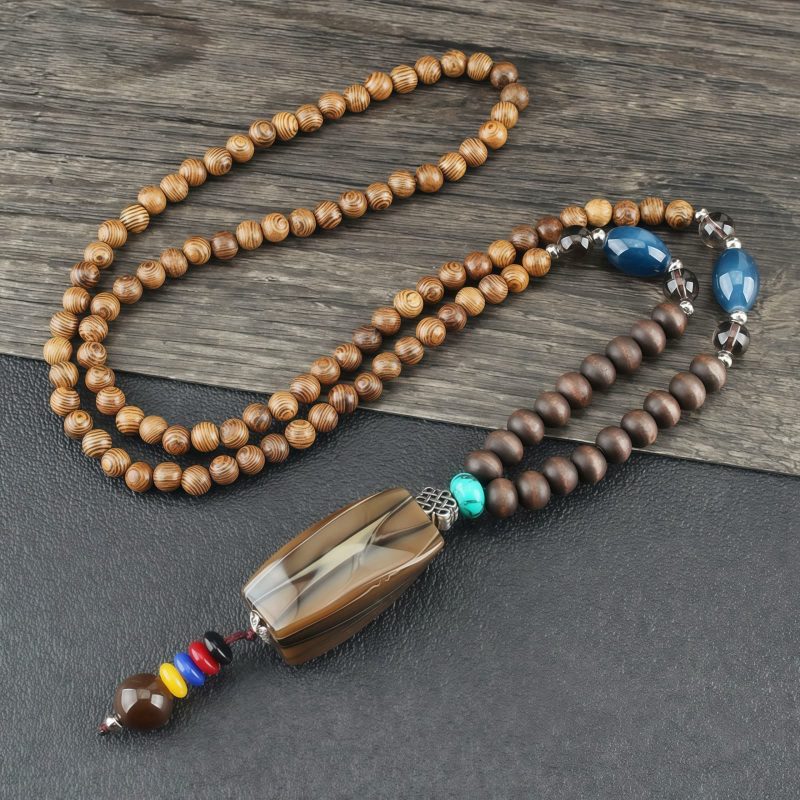 Tibetan Wenge Wood Bodhi Seed Agate Necklace Tibetan Wenge Wood Bodhi Seed Agate Necklace
