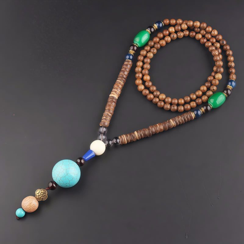 Tibetan Wenge Wood Bodhi Seed Agate Necklace Tibetan Wenge Wood Bodhi Seed Agate Necklace