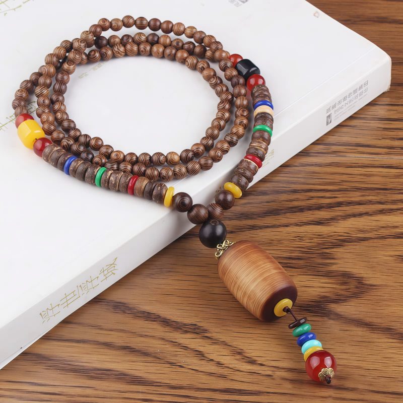 Tibetan Wenge Wood Bodhi Seed Agate Necklace Tibetan Wenge Wood Bodhi Seed Agate Necklace