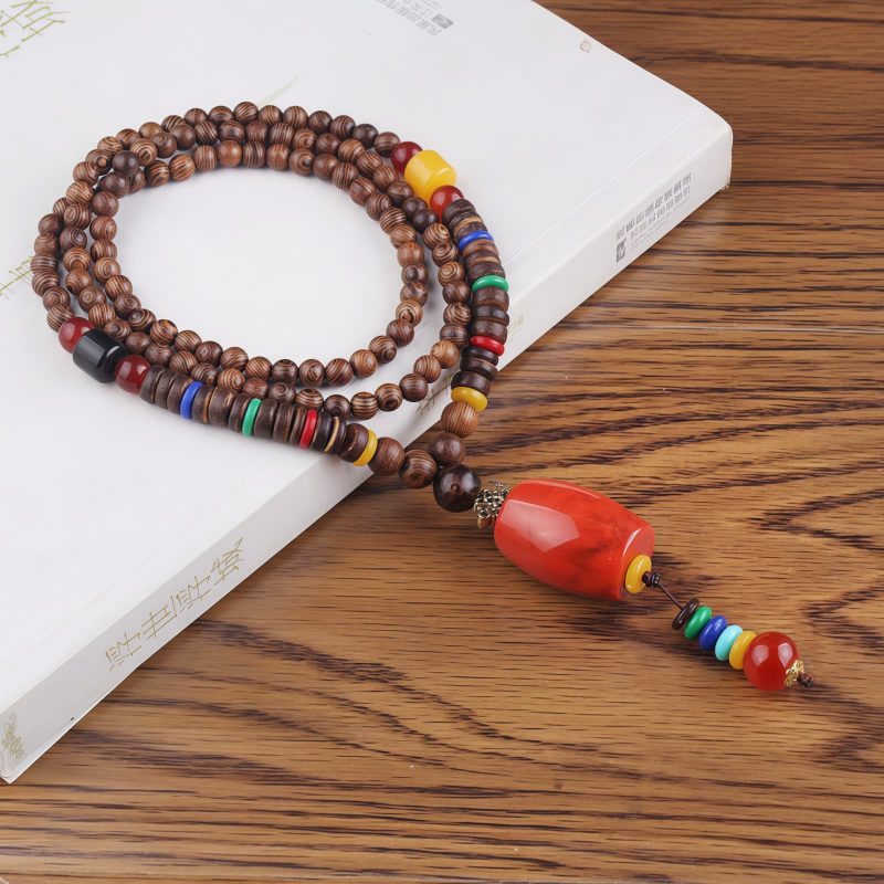 Tibetan Wenge Wood Bodhi Seed Agate Necklace Tibetan Wenge Wood Bodhi Seed Agate Necklace