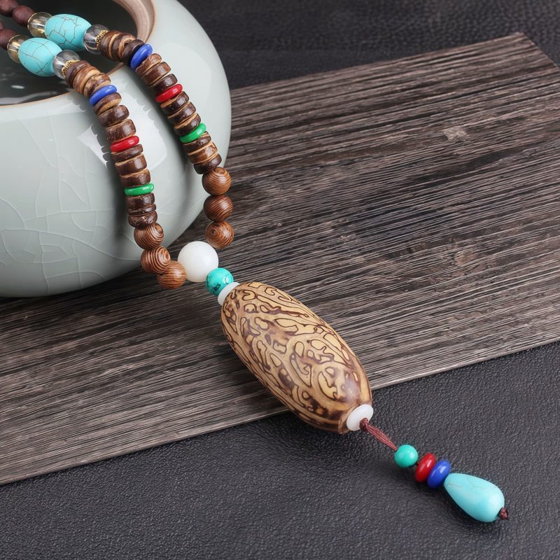 Tibetan Wenge Wood Bodhi Seed Agate Necklace Tibetan Wenge Wood Bodhi Seed Agate Necklace