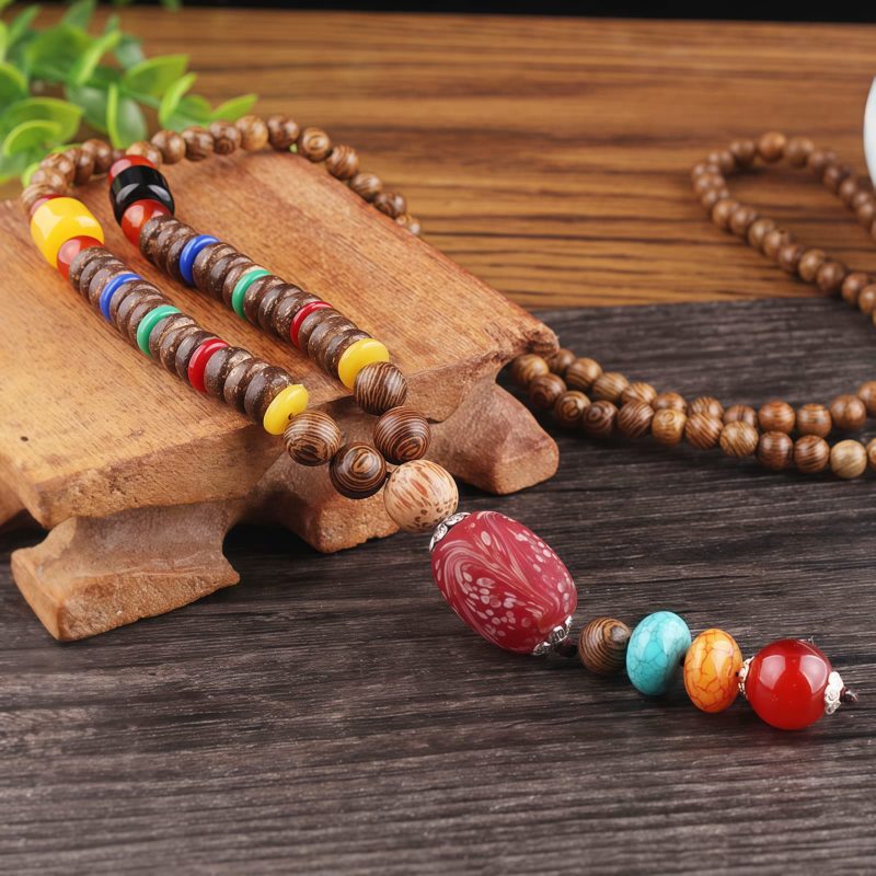 Tibetan Wenge Wood Bodhi Seed Agate Necklace Tibetan Wenge Wood Bodhi Seed Agate Necklace