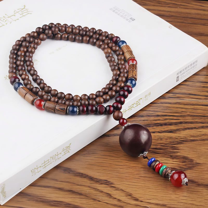 Tibetan Wenge Wood Bodhi Seed Agate Necklace Tibetan Wenge Wood Bodhi Seed Agate Necklace