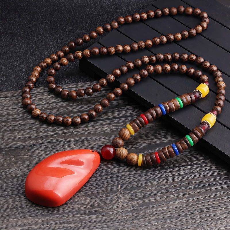 Tibetan Wenge Wood Bodhi Seed Agate Necklace Tibetan Wenge Wood Bodhi Seed Agate Necklace