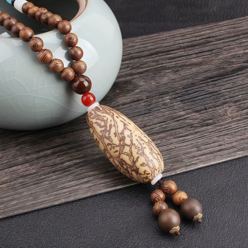 Tibetan Wenge Wood Bodhi Seed Agate Necklace Tibetan Wenge Wood Bodhi Seed Agate Necklace