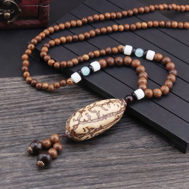 Tibetan Wenge Wood Bodhi Seed Agate Necklace Tibetan Wenge Wood Bodhi Seed Agate Necklace