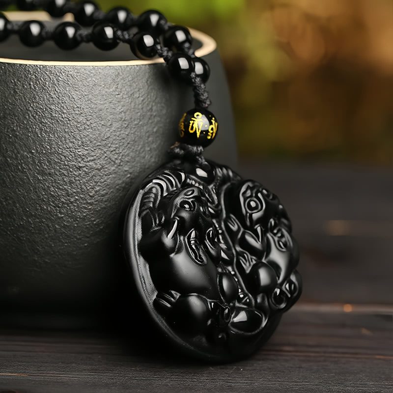 Black Obsidian Double Pixiu Purification Necklace Black Obsidian Double Pixiu Purification Necklace