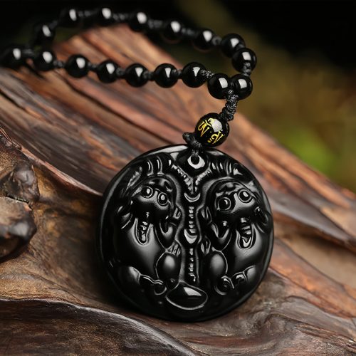 Black Obsidian Double Pixiu Purification Necklace Black Obsidian Double Pixiu Purification Necklace