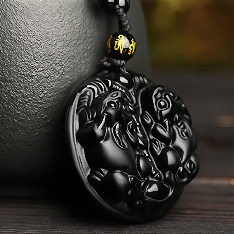 Black Obsidian Double Pixiu Purification Necklace Black Obsidian Double Pixiu Purification Necklace