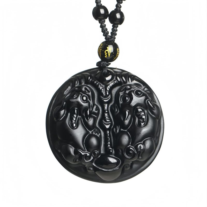 Black Obsidian Double Pixiu Purification Necklace Black Obsidian Double Pixiu Purification Necklace