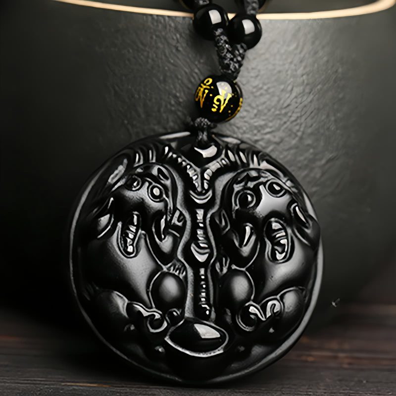Black Obsidian Double Pixiu Purification Necklace Black Obsidian Double Pixiu Purification Necklace