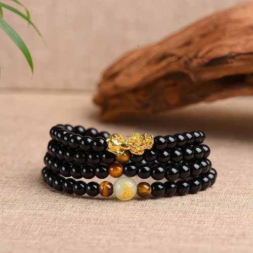 Pulseira de Proteção do Zodíaco em Obsidiana Negra e PiXiu Pulseira de Proteção do Zodíaco em Obsidiana Negra e PiXiu