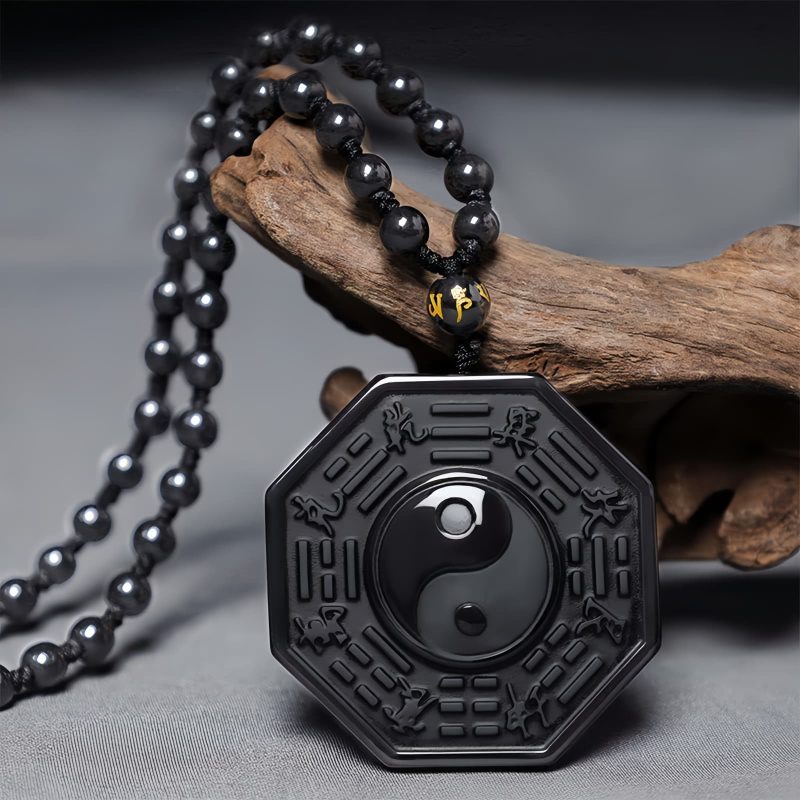 Black Obsidian Stone Yin Yang Pendant Necklace Black Obsidian Stone Yin Yang Pendant Necklace