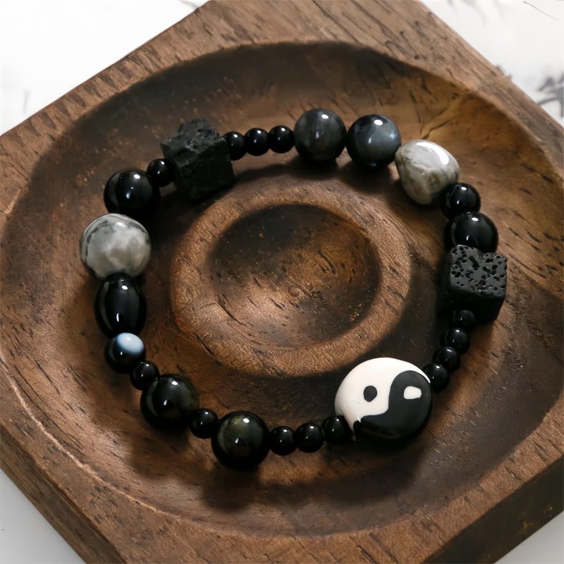 Black Onyx Protection Bracelet with Picasso Jasper Black Onyx Protection Bracelet with Picasso Jasper