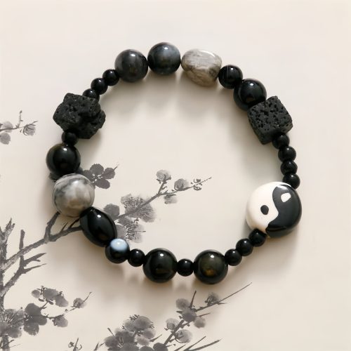 Black Onyx Protection Bracelet with Picasso Jasper