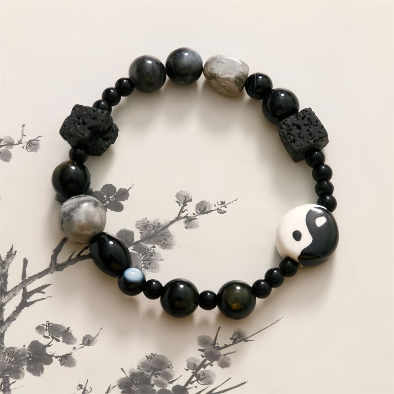 Black Onyx Protection Bracelet with Picasso Jasper Black Onyx Protection Bracelet with Picasso Jasper