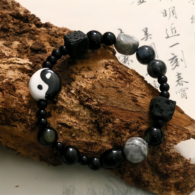 Black Onyx Protection Bracelet with Picasso Jasper Black Onyx Protection Bracelet with Picasso Jasper
