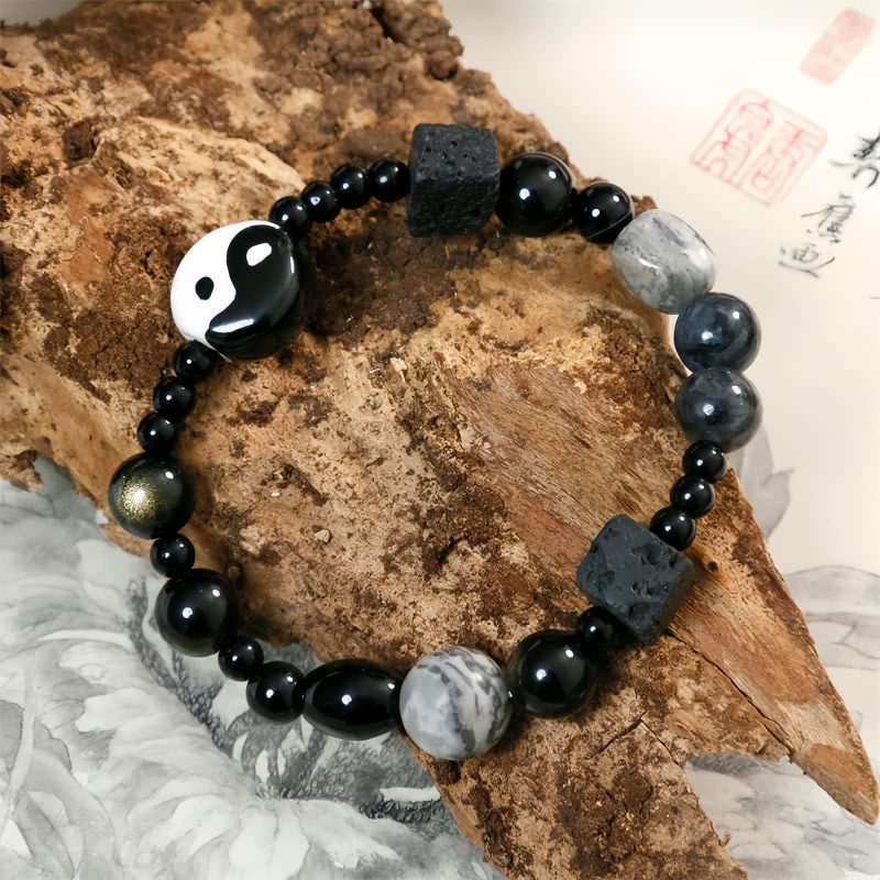 Black Onyx Protection Bracelet with Picasso Jasper Black Onyx Protection Bracelet with Picasso Jasper