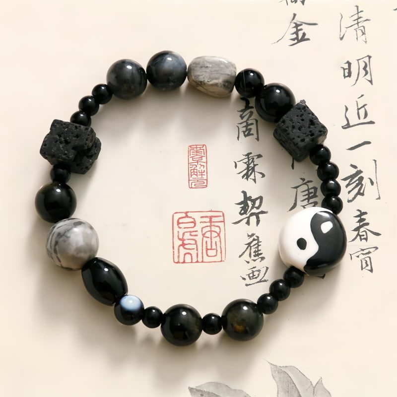 Black Onyx Protection Bracelet with Picasso Jasper Black Onyx Protection Bracelet with Picasso Jasper