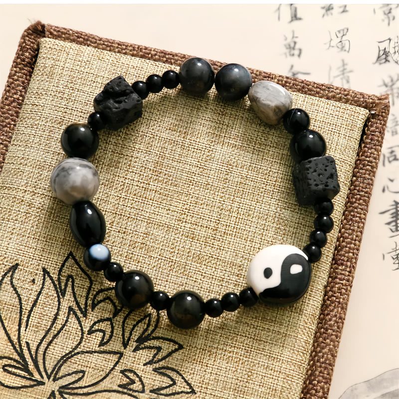 Black Onyx Protection Bracelet with Picasso Jasper Black Onyx Protection Bracelet with Picasso Jasper