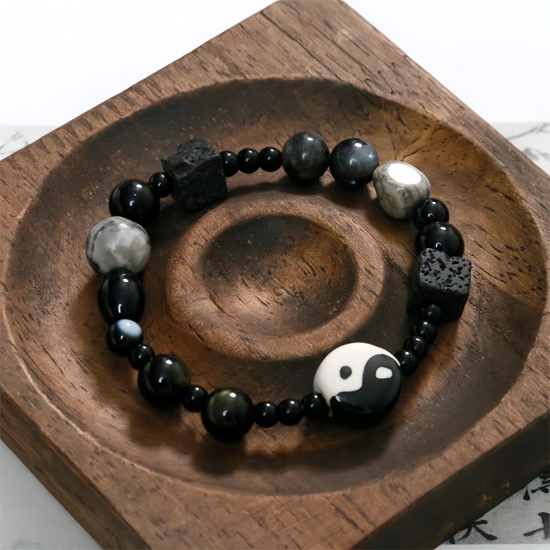 Black Onyx Protection Bracelet with Picasso Jasper Black Onyx Protection Bracelet with Picasso Jasper