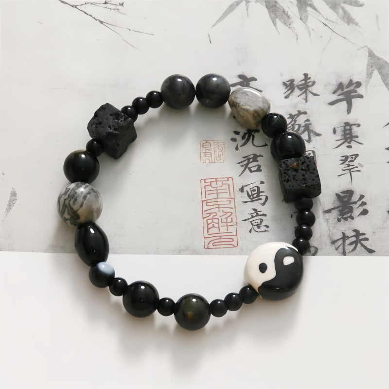 Black Onyx Protection Bracelet with Picasso Jasper Black Onyx Protection Bracelet with Picasso Jasper