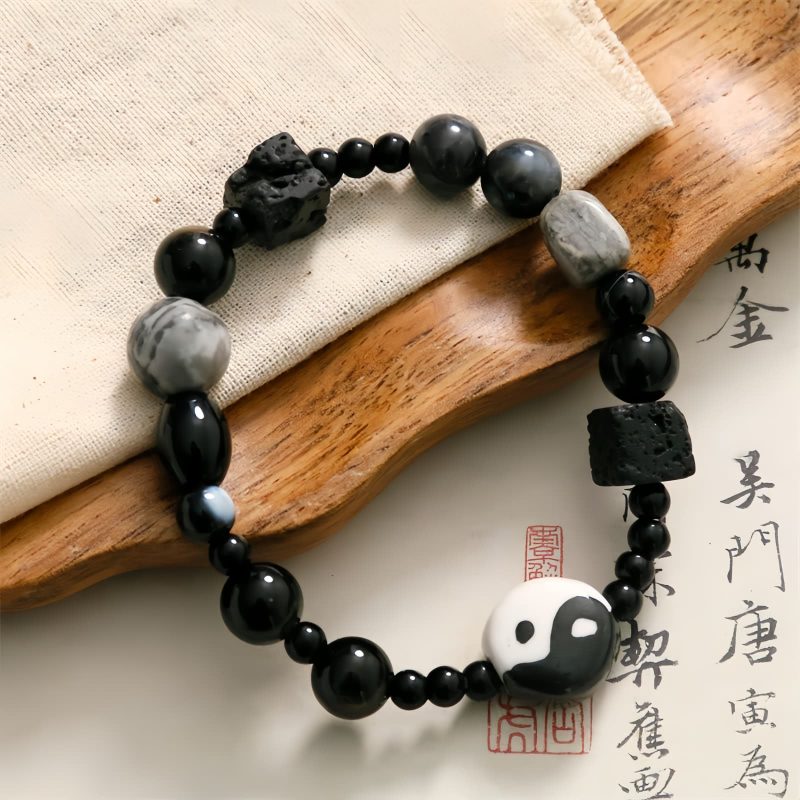 Black Onyx Protection Bracelet with Picasso Jasper Black Onyx Protection Bracelet with Picasso Jasper