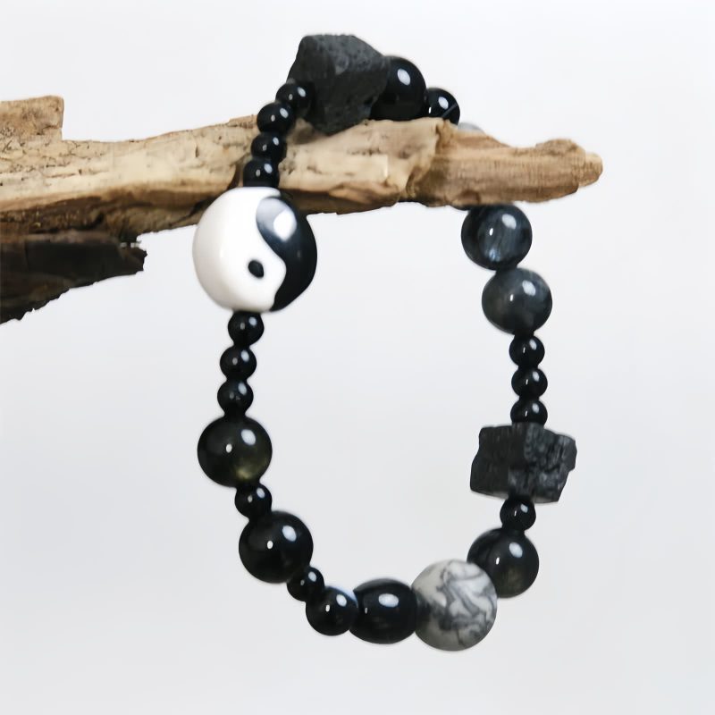 Black Onyx Protection Bracelet with Picasso Jasper Black Onyx Protection Bracelet with Picasso Jasper