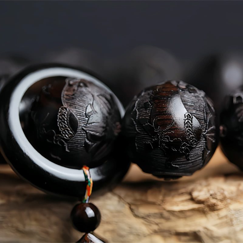Ebony Wood Yin Yang Engraved Gourd Balance Bracelet Ebony Wood Yin Yang Engraved Gourd Balance Bracelet