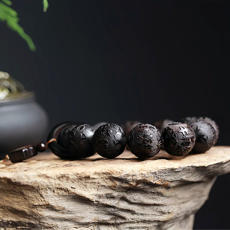 Ebony Wood Yin Yang Engraved Gourd Balance Bracelet Ebony Wood Yin Yang Engraved Gourd Balance Bracelet