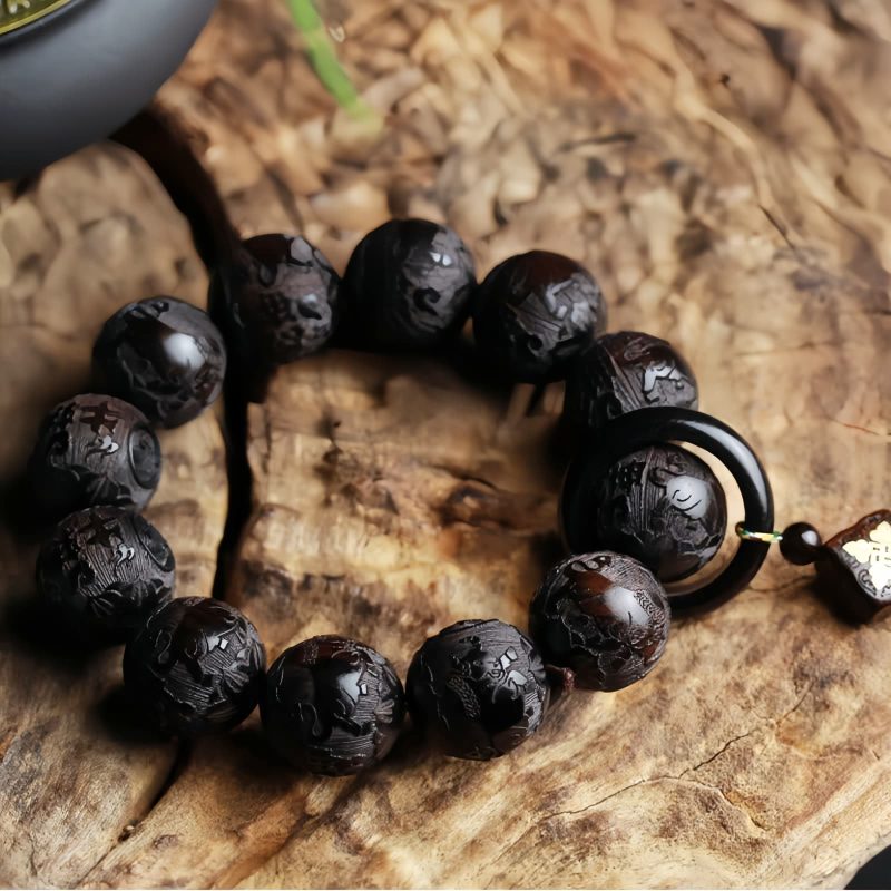 Ebony Wood Yin Yang Engraved Gourd Balance Bracelet Ebony Wood Yin Yang Engraved Gourd Balance Bracelet