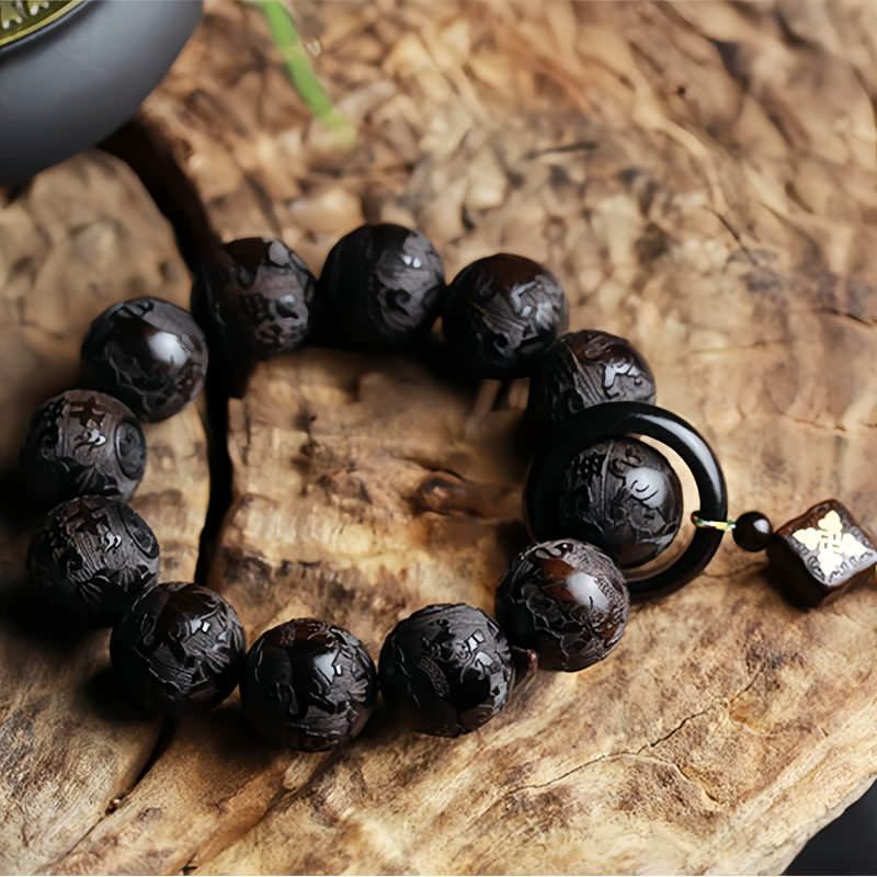 Ebony Wood Yin Yang Engraved Gourd Balance Bracelet Ebony Wood Yin Yang Engraved Gourd Balance Bracelet