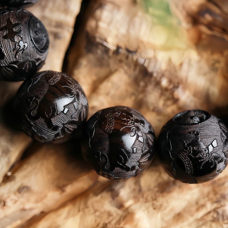Ebony Wood Yin Yang Engraved Gourd Balance Bracelet Ebony Wood Yin Yang Engraved Gourd Balance Bracelet