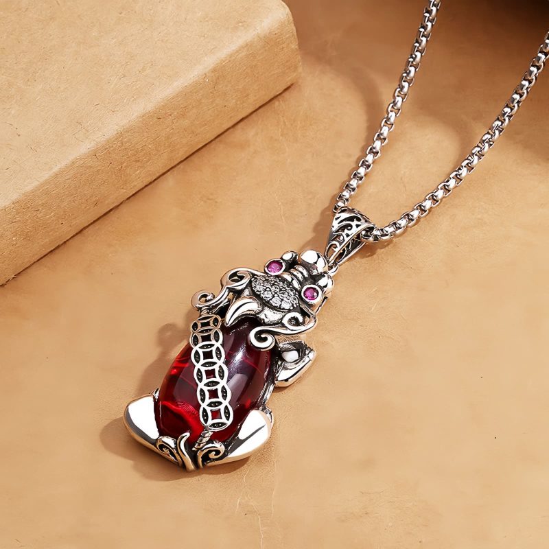 Garnet PiXiu Wealth Luck Necklace Garnet PiXiu Wealth Luck Necklace