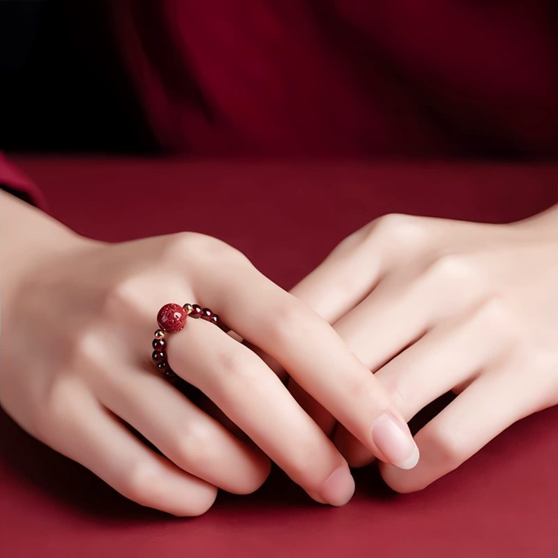 Garnet PiXiu Om Mani Padme Hum Ring Garnet PiXiu Om Mani Padme Hum Ring