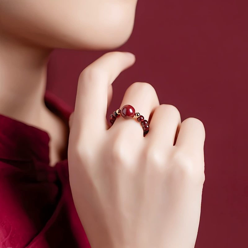 Garnet PiXiu Om Mani Padme Hum Ring Garnet PiXiu Om Mani Padme Hum Ring