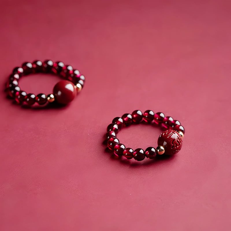 Garnet PiXiu Om Mani Padme Hum Ring Garnet PiXiu Om Mani Padme Hum Ring