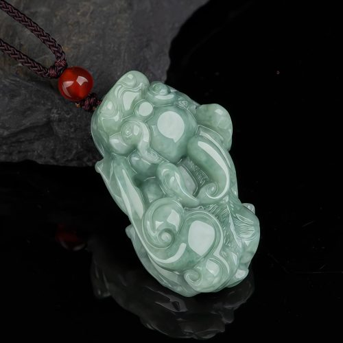 天然翡翠 貔貅（ヒキュウ）招財ペンダントネックレス
