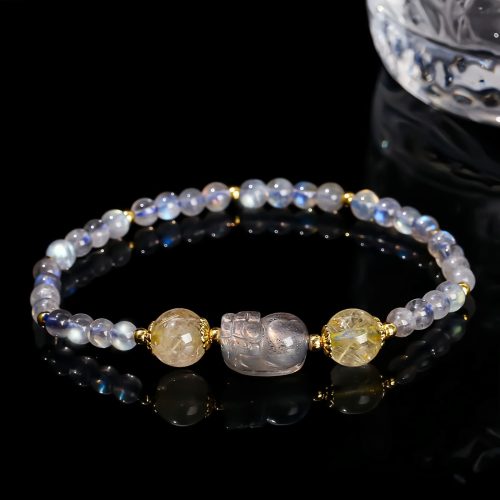 Moonstone Tourmaline Healing Bracelet with PiXiu