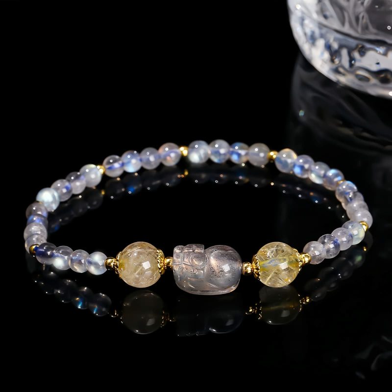Moonstone Tourmaline Healing Bracelet with PiXiu Moonstone Tourmaline Healing Bracelet with PiXiu