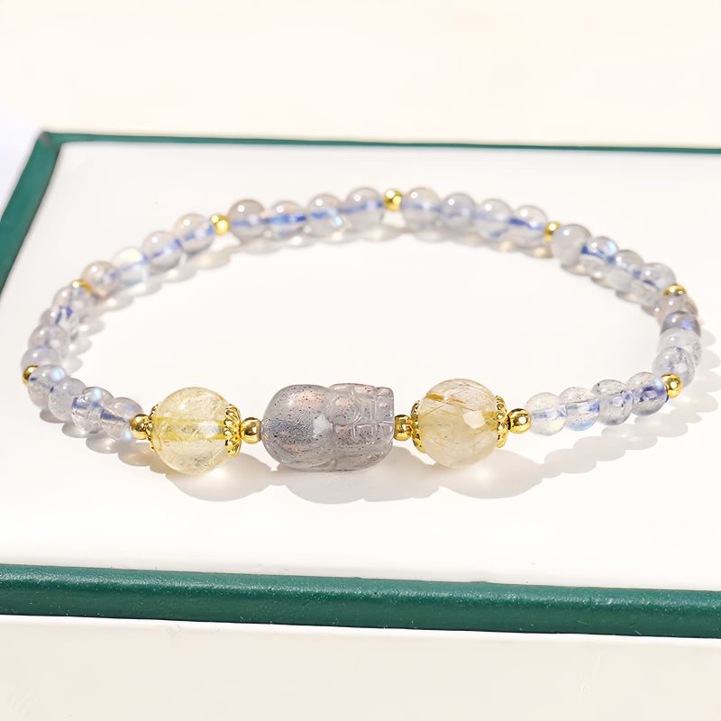 Moonstone Tourmaline Healing Bracelet with PiXiu Moonstone Tourmaline Healing Bracelet with PiXiu